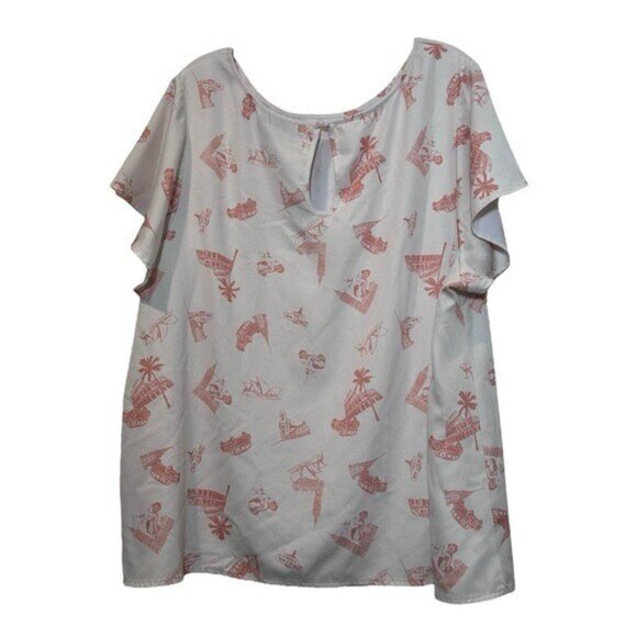 Modcloth Plus Size 4X Cream Boardroom Brunch Keyhole Top Flutter Sleeve Travel - Picture 2 of 7